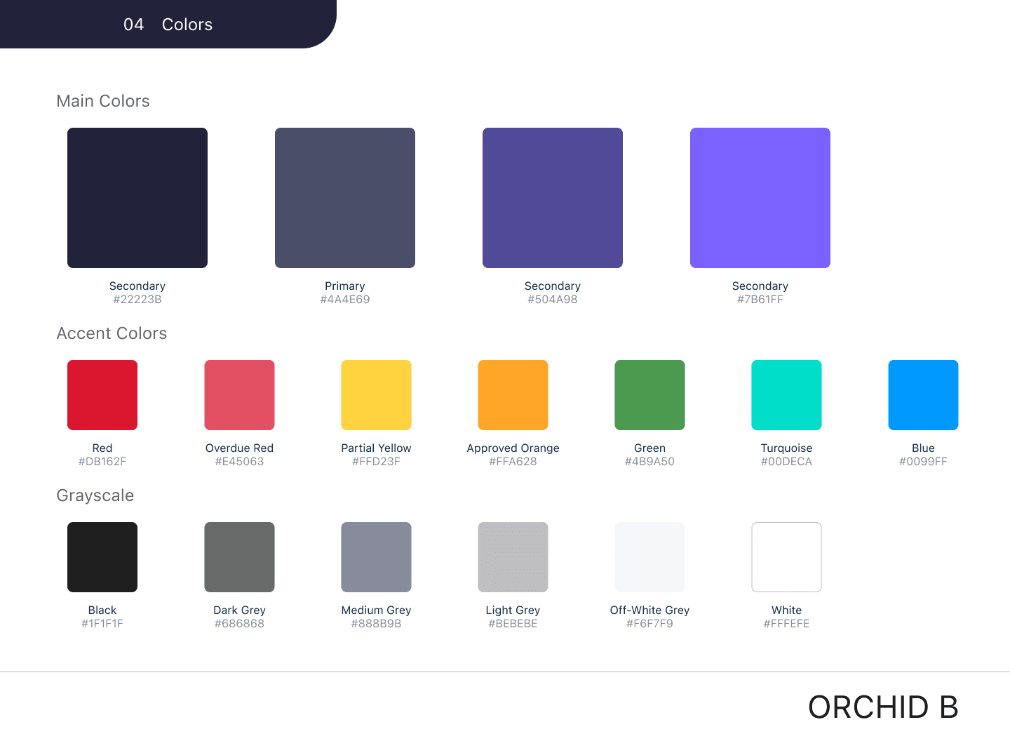 Component library color palette for the OrchidB design system