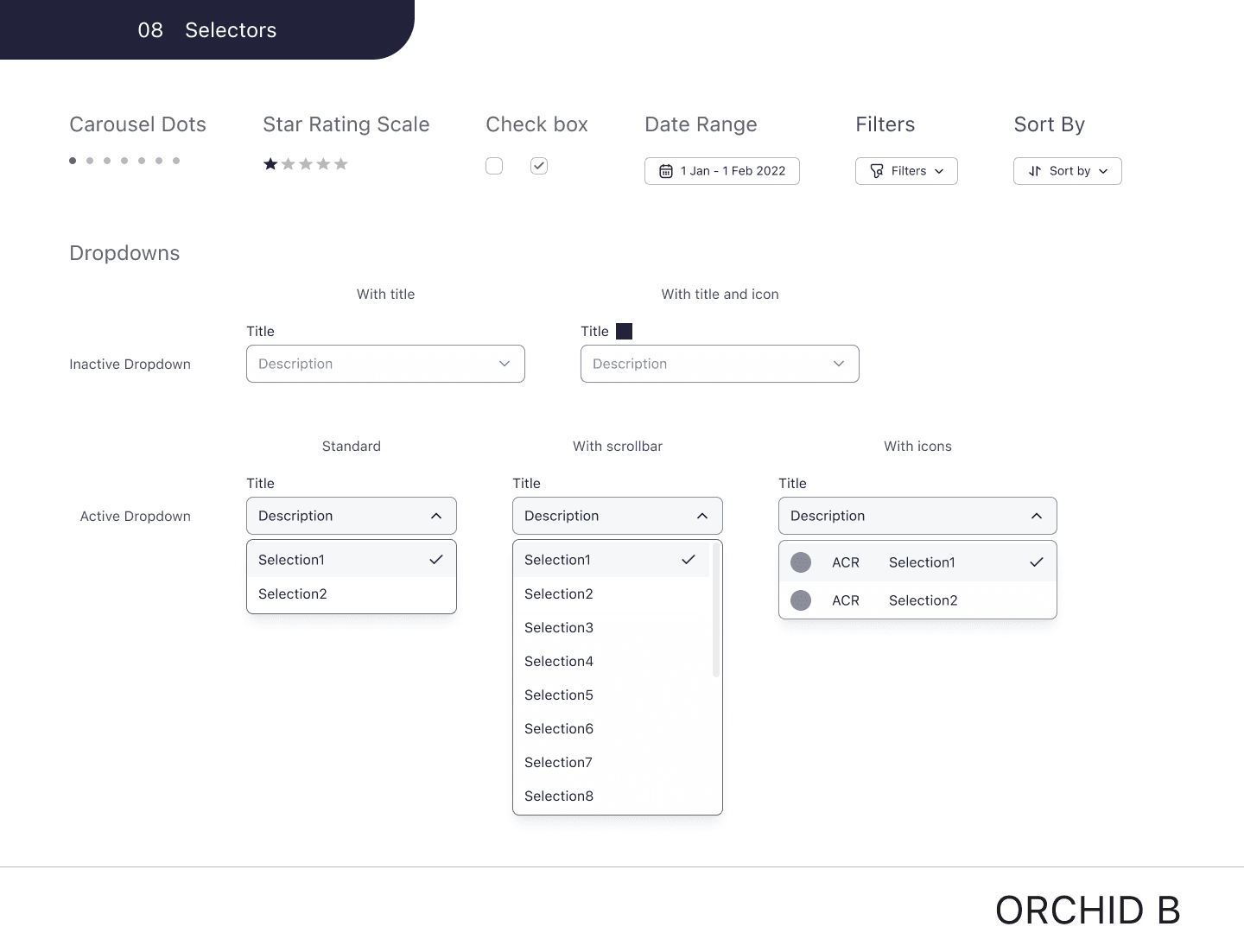 Component library: selector and toggle components